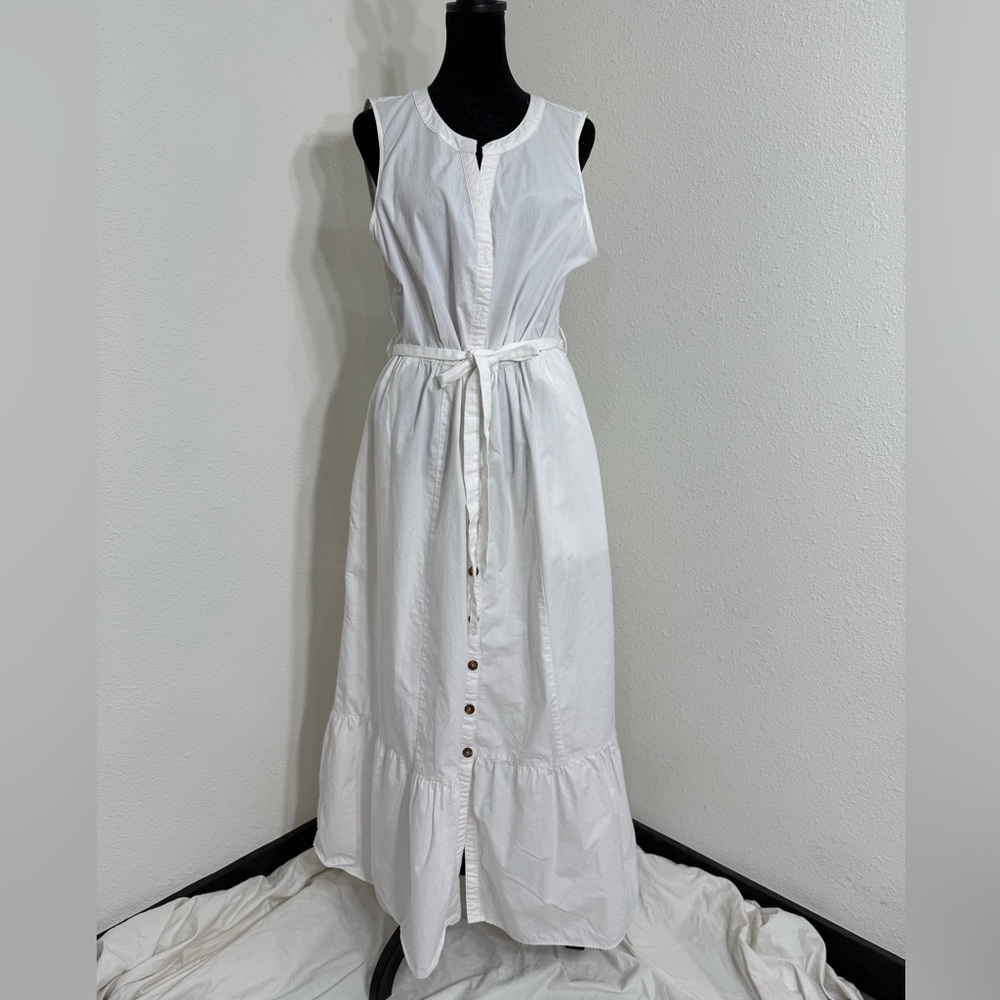 Calvin Klein White Sleeveless Maxi Dress with Ruffled Tie Front
